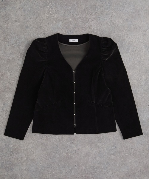 パフスリーブベロアジャケット（ノーカラージャケット）｜ELUNIS
