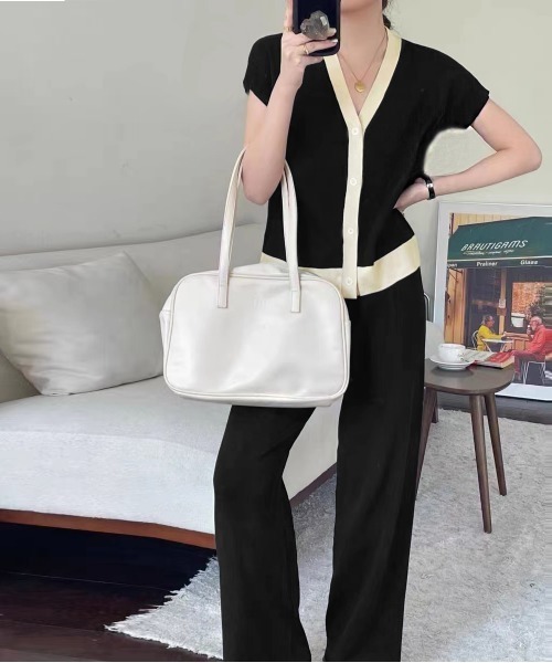 【処分セール】Beige. 半袖パンツセットアップ／サイズ2／ブラック カットソー2点セット（トップス＋クロップドパンツ）＜大きい
