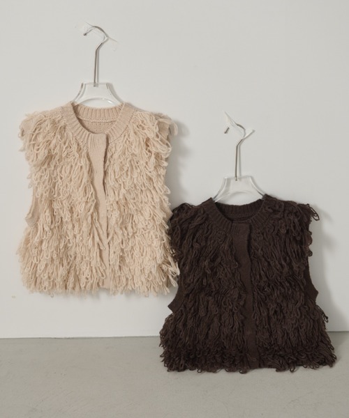 AIC.（エーアイシー）の「ループフリンジニットベスト（ベスト・レディース・ピンクベージュ/ブラウン・FREE）」の7枚目の写真