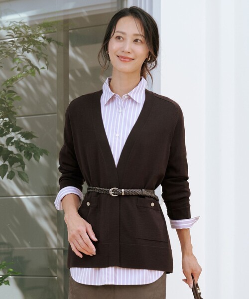 J.PRESS(ジェイプレス)の「KNIT BASIC ロング カーディガン(カーディガン/ボレロ・レディース・ネイビー系/ダークブラウン系/ベージュ系/ライトグレー系・T15/T13)」の2枚目の写真