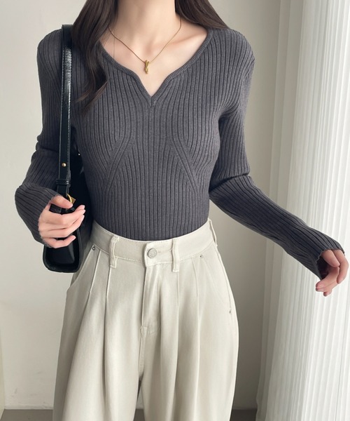 ABITOKYO(アビトーキョー)の「スキッパネックモチモチリブニットトップス(ニット/セーター・レディース・モカ/チャコールグレー/アイボリー/ブラック・M/L)」の17枚目の写真