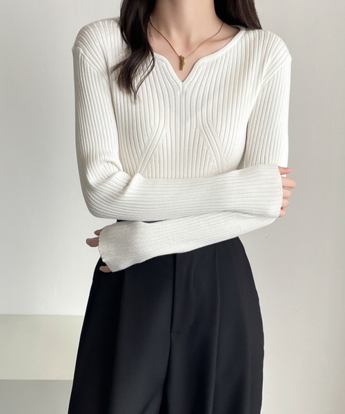 ABITOKYO(アビトーキョー)の「スキッパネックモチモチリブニットトップス(ニット/セーター・レディース・モカ/チャコールグレー/アイボリー/ブラック・M/L)」の6枚目の写真