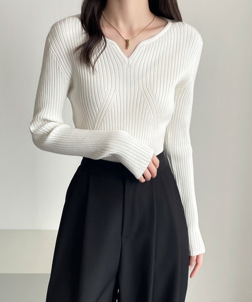 ABITOKYO(アビトーキョー)の「スキッパネックモチモチリブニットトップス(ニット/セーター・レディース・モカ/チャコールグレー/アイボリー/ブラック・M/L)」の7枚目の写真