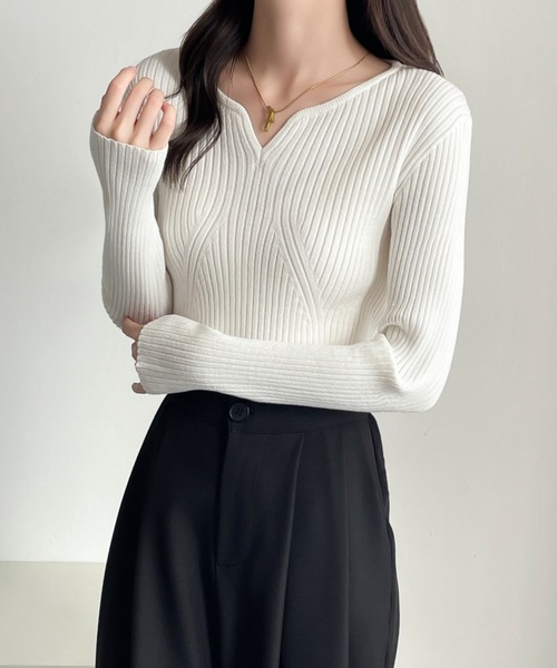 ABITOKYO(アビトーキョー)の「スキッパネックモチモチリブニットトップス(ニット/セーター・レディース・モカ/チャコールグレー/アイボリー/ブラック・M/L)」の9枚目の写真