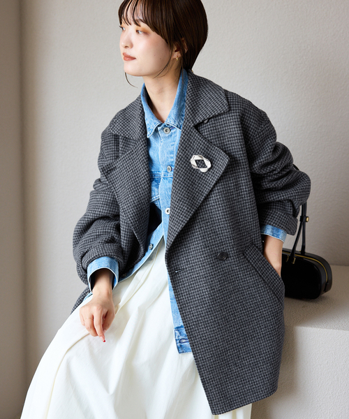 souple wool ダブルフェイスミドルコート（ピーコート）｜SLOBE IENA