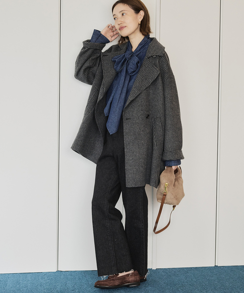 souple wool ダブルフェイスミドルコート（ピーコート）｜SLOBE