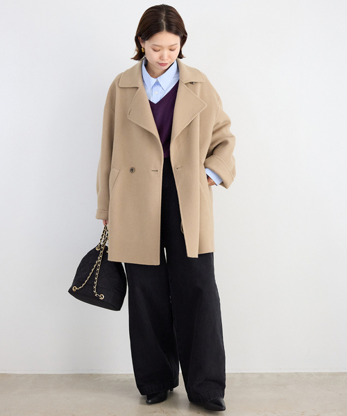 souple wool ダブルフェイスミドルコート（ピーコート）｜SLOBE IENA
