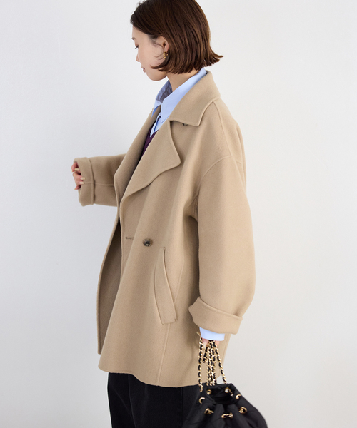 souple wool ダブルフェイスミドルコート（ピーコート）｜SLOBE IENA