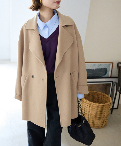 souple wool ダブルフェイスミドルコート（ピーコート）｜SLOBE IENA