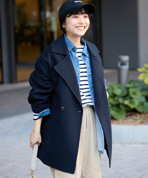 souple wool ダブルフェイスミドルコート（ピーコート）｜SLOBE IENA