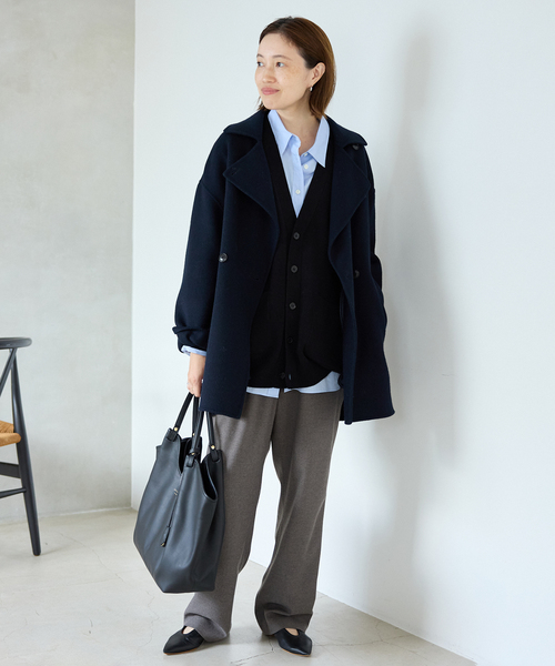 souple wool ダブルフェイスミドルコート（ピーコート）｜SLOBE IENA