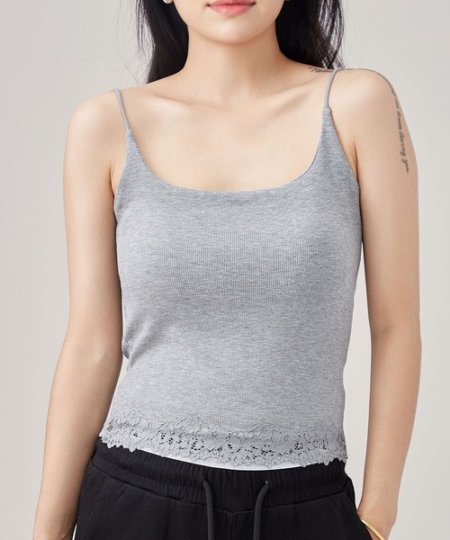 Lace Ladies(レースレディース)の「裾レース カップ付き コンパクト リブ キャミソール(キャミソール・レディース・ミント/グレー/ブラック/アイボリー・FREE)」の7枚目の写真