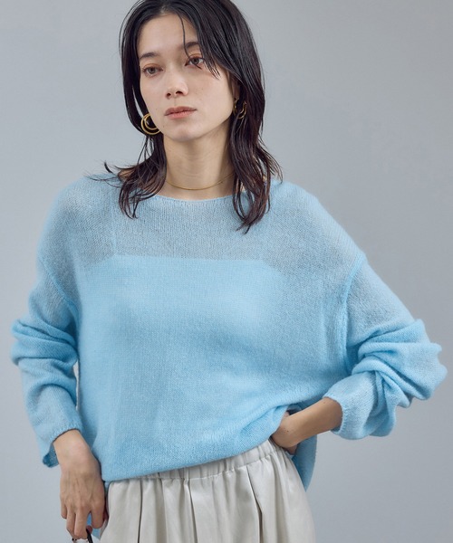 新品タグ付き　ソフトローンシアーワイドプルオーバー　BLUE WEB限定】シアーアルパカウールニットプルオーバー（ニット/セーター