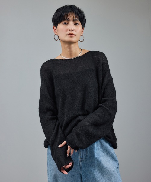 SALON adam et rope'（サロン アダム エ ロペ）の「シアーアルパカウールニットプルオーバー（ニット/セーター・レディース・ブラック/グレー/オフホワイト/サックスブルー・FREE）」の9枚目の写真