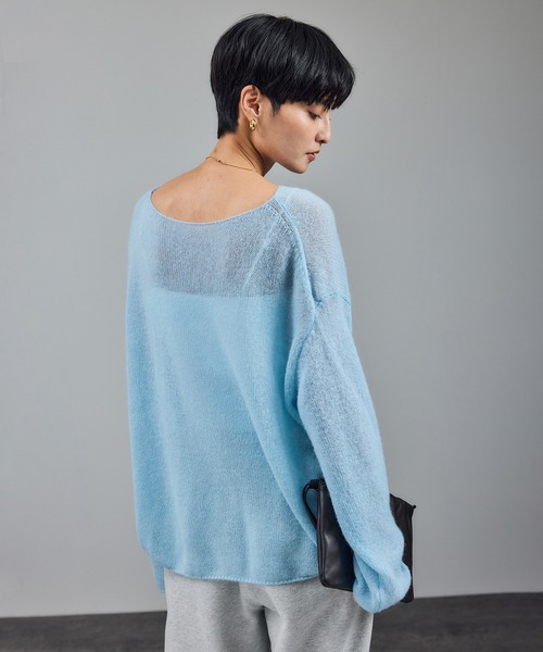 SALON adam et rope'（サロン アダム エ ロペ）の「シアーアルパカウールニットプルオーバー（ニット/セーター・レディース・ブラック/グレー/オフホワイト/サックスブルー・FREE）」の19枚目の写真