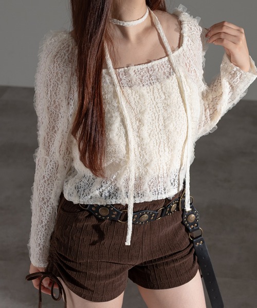apres jour mignon(アプレジュールミニョン)の「タイ付きレースフリルプルオーバー【ZOZOTOWN限定アイテム】(Tシャツ/カットソー・レディース・ブラック/アイボリー・フリー/X-LARGE)」の3枚目の写真