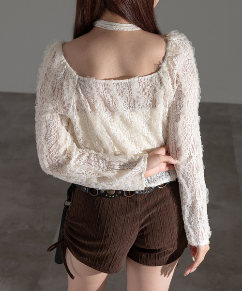 apres jour mignon(アプレジュールミニョン)の「タイ付きレースフリルプルオーバー【ZOZOTOWN限定アイテム】(Tシャツ/カットソー・レディース・ブラック/アイボリー・フリー/X-LARGE)」の5枚目の写真