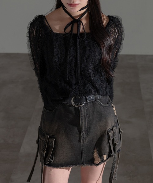 apres jour mignon(アプレジュールミニョン)の「タイ付きレースフリルプルオーバー【ZOZOTOWN限定アイテム】(Tシャツ/カットソー・レディース・ブラック/アイボリー・フリー/X-LARGE)」の10枚目の写真