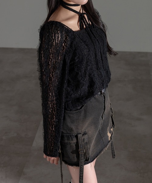 apres jour mignon(アプレジュールミニョン)の「タイ付きレースフリルプルオーバー【ZOZOTOWN限定アイテム】(Tシャツ/カットソー・レディース・ブラック/アイボリー・フリー/X-LARGE)」の11枚目の写真