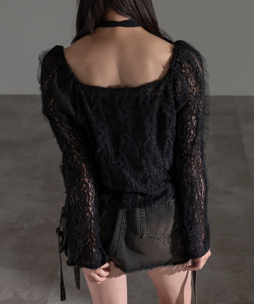 apres jour mignon(アプレジュールミニョン)の「タイ付きレースフリルプルオーバー【ZOZOTOWN限定アイテム】(Tシャツ/カットソー・レディース・ブラック/アイボリー・フリー/X-LARGE)」の12枚目の写真