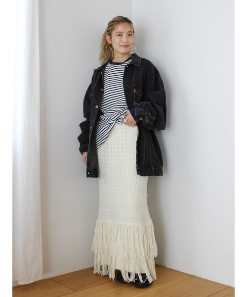 Ungrid(アングリッド)の「フリンジニットスカート(スカート・レディース・ブラック/アイボリー・FREE)」の14枚目の写真