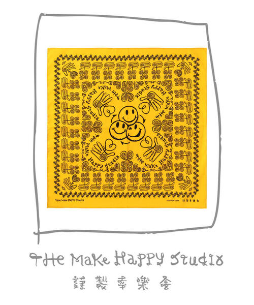 The Make Happy Studio(ザメイクハッピーストゥディオ)の「The Make Happy Studio/ザメイクハッピーストゥディオ/HAPPY BANDANA(その他雑貨・メンズ・ネイビー/イエロー・F)」の7枚目の写真
