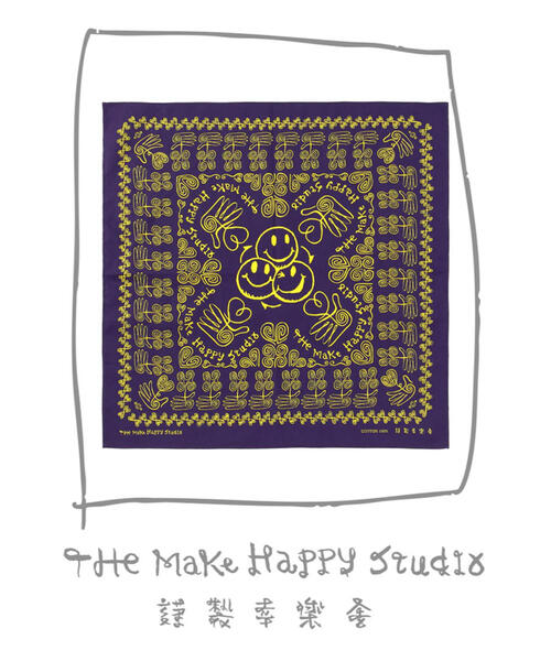 The Make Happy Studio(ザメイクハッピーストゥディオ)の「The Make Happy Studio/ザメイクハッピーストゥディオ/HAPPY BANDANA(その他雑貨・メンズ・ネイビー/イエロー・F)」の8枚目の写真
