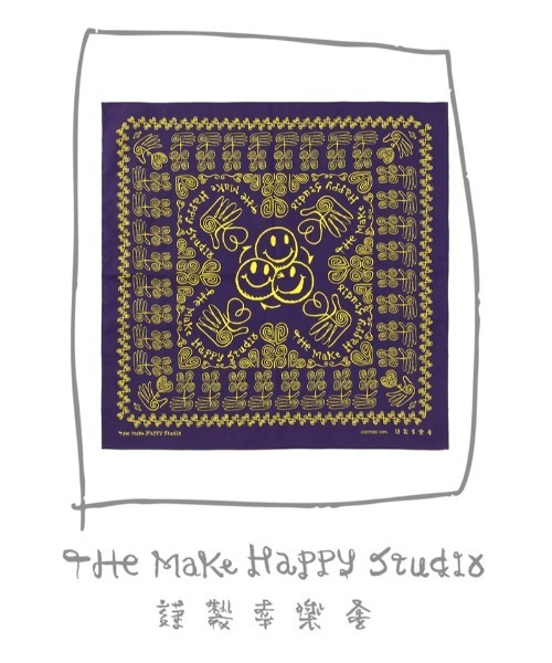 The Make Happy Studio(ザメイクハッピーストゥディオ)の「The Make Happy Studio/ザメイクハッピーストゥディオ/HAPPY BANDANA(その他雑貨・メンズ・ネイビー/イエロー・F)」の2枚目の写真
