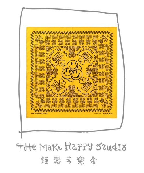 The Make Happy Studio(ザメイクハッピーストゥディオ)の「The Make Happy Studio/ザメイクハッピーストゥディオ/HAPPY BANDANA(その他雑貨・メンズ・ネイビー/イエロー・F)」の1枚目の写真