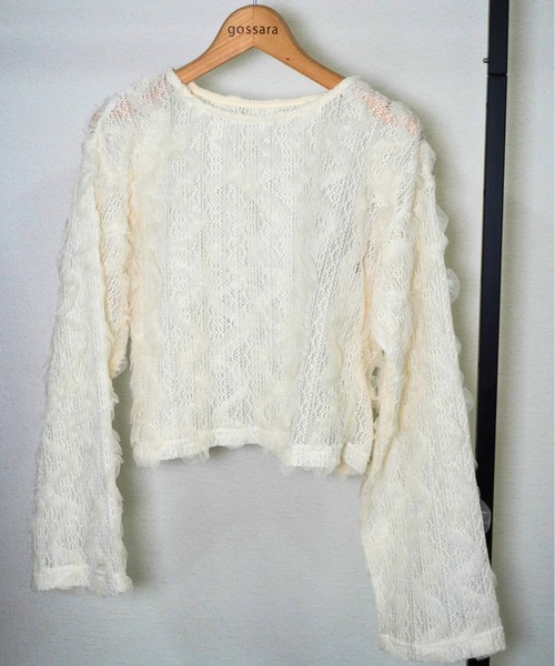 gossara(ゴサラ)の「【透け感を楽しむ】フリルメッシュクロップドプルオーバー(シャツ/ブラウス・レディース・アイボリー/ブラック・FREE)」の11枚目の写真