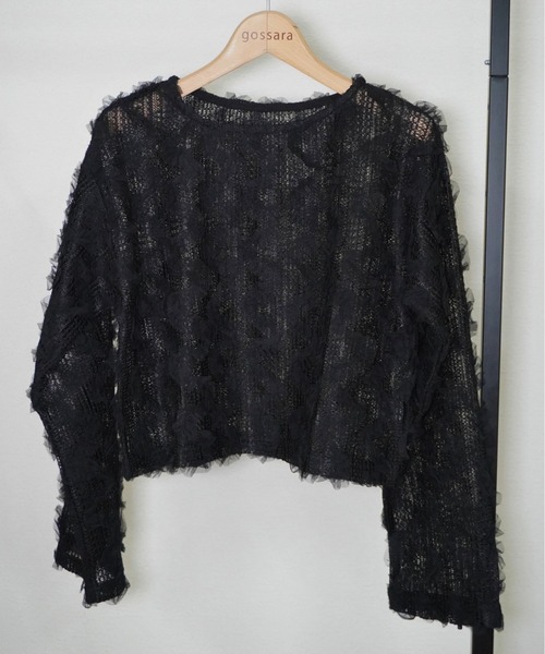 gossara(ゴサラ)の「【透け感を楽しむ】フリルメッシュクロップドプルオーバー(シャツ/ブラウス・レディース・アイボリー/ブラック・FREE)」の12枚目の写真