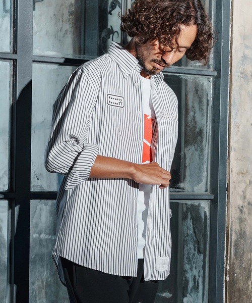 seventy seven(セブンティセブン)の「ms6259-stripe L-S shirt(25W) ストライプシャツ(7725W260)(シャツ/ブラウス・メンズ・ベージュ/ネイビー/ブラック・XL/L/M/S)」の2枚目の写真