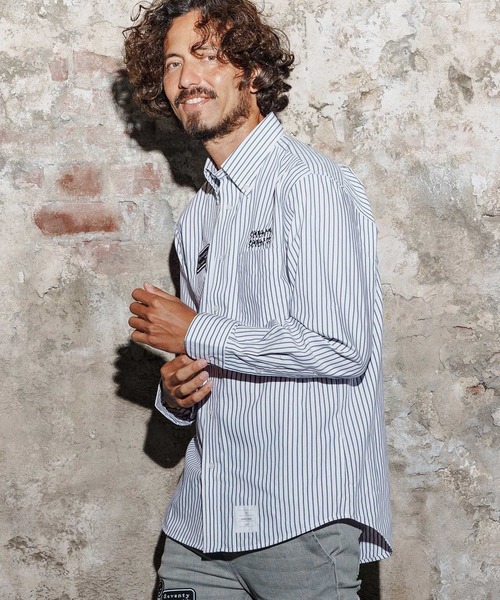 seventy seven(セブンティセブン)の「ms6259-stripe L-S shirt(25W) ストライプシャツ(7725W260)(シャツ/ブラウス・メンズ・ベージュ/ネイビー/ブラック・XL/L/M/S)」の4枚目の写真