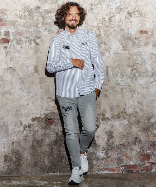 seventy seven(セブンティセブン)の「ms6259-stripe L-S shirt(25W) ストライプシャツ(7725W260)(シャツ/ブラウス・メンズ・ベージュ/ネイビー/ブラック・XL/L/M/S)」の7枚目の写真