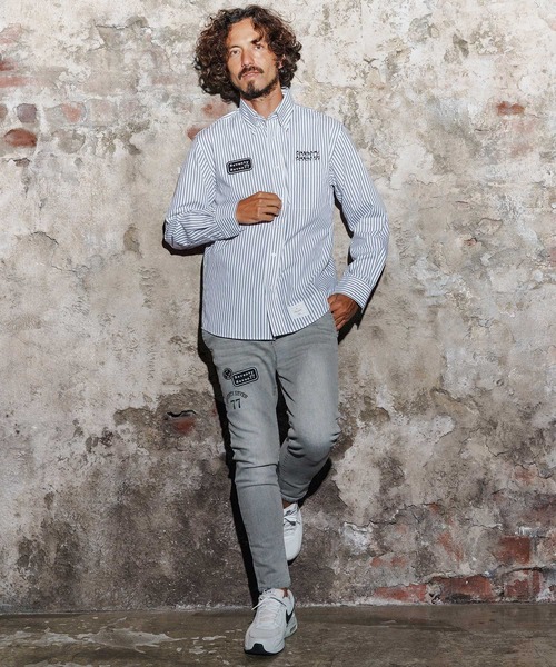 seventy seven(セブンティセブン)の「ms6259-stripe L-S shirt(25W) ストライプシャツ(7725W260)(シャツ/ブラウス・メンズ・ベージュ/ネイビー/ブラック・XL/L/M/S)」の8枚目の写真