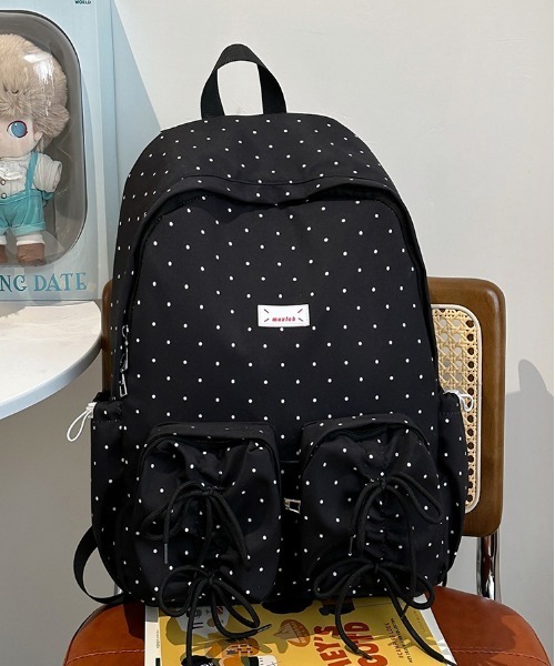 gossip!ロサンゼルス(ゴシップロサンゼルス)の「ポイント柄 リボンデザイン多ポケット バックパック/A4対応大容量 Y2K(バックパック/リュック・レディース・ブラック/ホワイト・FREE)」の11枚目の写真