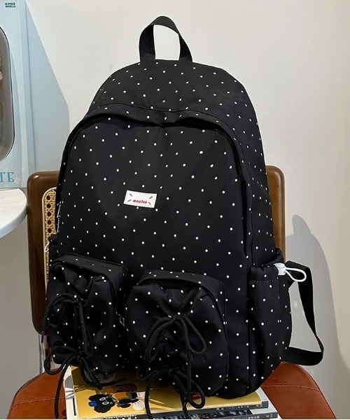 gossip!ロサンゼルス(ゴシップロサンゼルス)の「ポイント柄 リボンデザイン多ポケット バックパック/A4対応大容量 Y2K(バックパック/リュック・レディース・ブラック/ホワイト・FREE)」の12枚目の写真