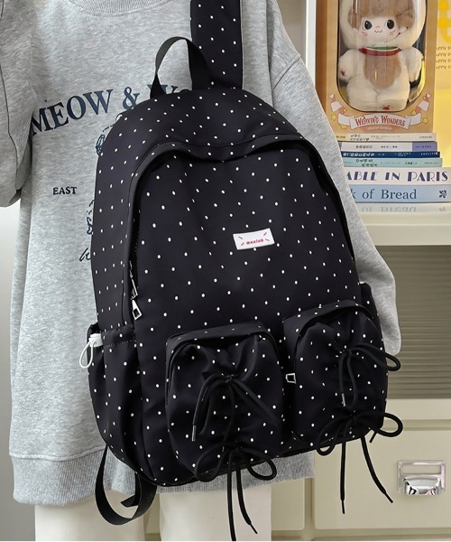 gossip!ロサンゼルス(ゴシップロサンゼルス)の「ポイント柄 リボンデザイン多ポケット バックパック/A4対応大容量 Y2K(バックパック/リュック・レディース・ブラック/ホワイト・FREE)」の16枚目の写真