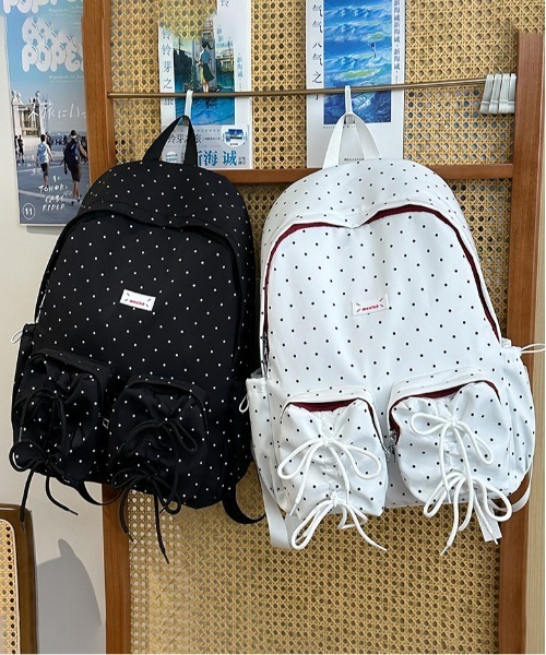 gossip!ロサンゼルス(ゴシップロサンゼルス)の「ポイント柄 リボンデザイン多ポケット バックパック/A4対応大容量 Y2K(バックパック/リュック・レディース・ブラック/ホワイト・FREE)」の17枚目の写真