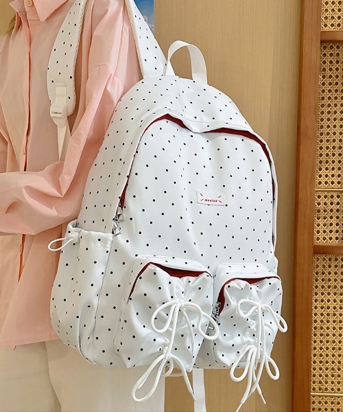 gossip!ロサンゼルス(ゴシップロサンゼルス)の「ポイント柄 リボンデザイン多ポケット バックパック/A4対応大容量 Y2K(バックパック/リュック・レディース・ブラック/ホワイト・FREE)」の8枚目の写真