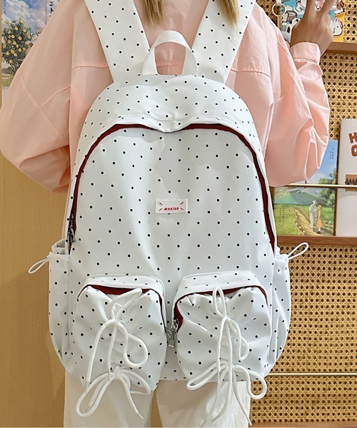 gossip!ロサンゼルス(ゴシップロサンゼルス)の「ポイント柄 リボンデザイン多ポケット バックパック/A4対応大容量 Y2K(バックパック/リュック・レディース・ブラック/ホワイト・FREE)」の9枚目の写真