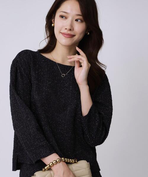 COUP DE CHANCE(クードシャンス)の「【手洗い可/日本製/ジャージ素材/セットアップ可】ラメ意匠素材トップス(Tシャツ/カットソー・レディース・ネイビー系3/ブラック系3/ホワイト系4・34/36/38/40)」の4枚目の写真