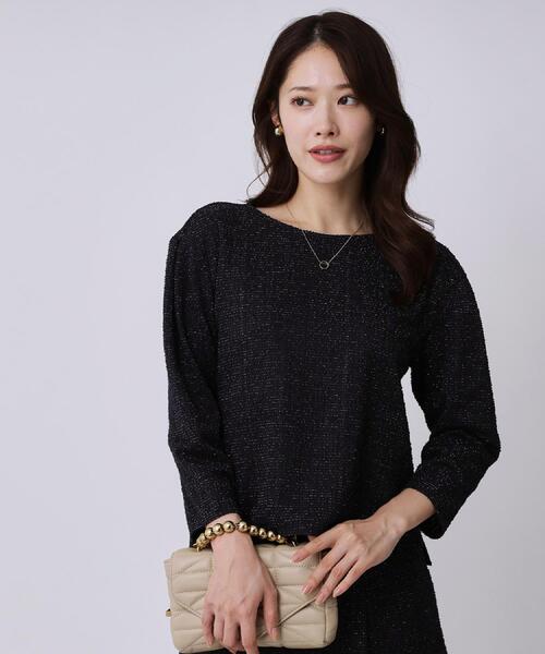 COUP DE CHANCE(クードシャンス)の「【手洗い可/日本製/ジャージ素材/セットアップ可】ラメ意匠素材トップス(Tシャツ/カットソー・レディース・ネイビー系3/ブラック系3/ホワイト系4・34/36/38/40)」の13枚目の写真