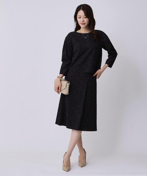 COUP DE CHANCE(クードシャンス)の「【手洗い可/日本製/ジャージ素材/セットアップ可】ラメ意匠素材トップス(Tシャツ/カットソー・レディース・ネイビー系3/ブラック系3/ホワイト系4・34/36/38/40)」の14枚目の写真