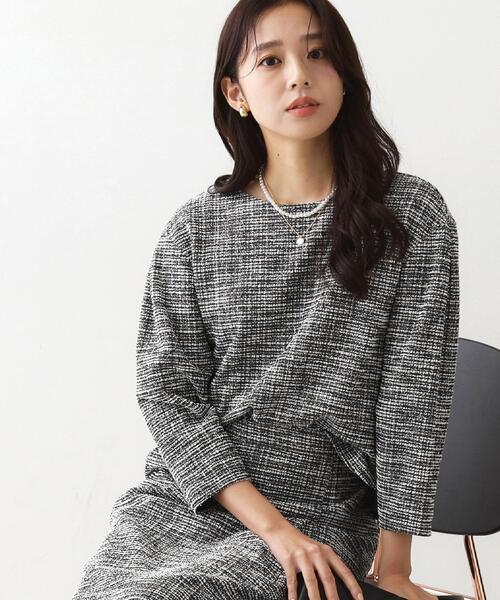 COUP DE CHANCE(クードシャンス)の「【手洗い可/日本製/ジャージ素材/セットアップ可】ラメ意匠素材トップス(Tシャツ/カットソー・レディース・ネイビー系3/ブラック系3/ホワイト系4・34/36/38/40)」の16枚目の写真