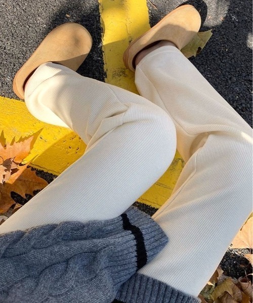 kirakiraShop(キラキラショップ)の「裏起毛 セミワイド リブパンツ(その他パンツ・レディース・オフホワイト/ブラック・S/M/L/XL)」の18枚目の写真