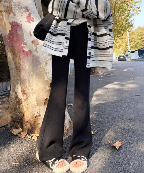kirakiraShop(キラキラショップ)の「裏起毛 セミワイド リブパンツ(その他パンツ・レディース・オフホワイト/ブラック・S/M/L/XL)」の4枚目の写真