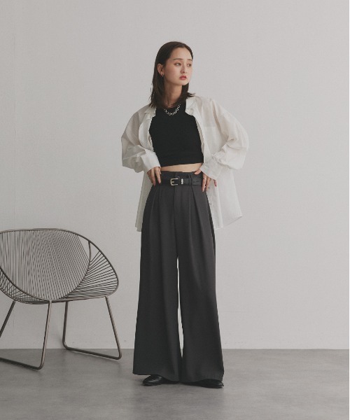 ad thie（アドティエ）の「フロントタック ワイドスラックス（スラックス・レディース・グレー/ブラック/アイボリー・FREE）」の4枚目の写真
