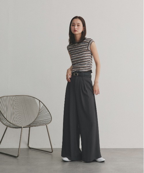 ad thie（アドティエ）の「フロントタック ワイドスラックス（スラックス・レディース・グレー/ブラック/アイボリー・FREE）」の8枚目の写真