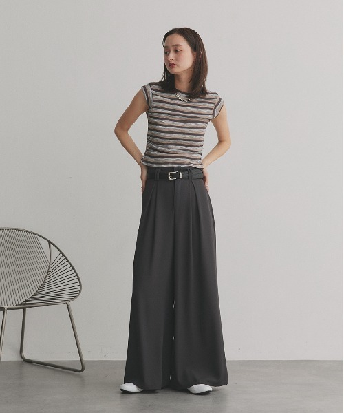 ad thie（アドティエ）の「フロントタック ワイドスラックス（スラックス・レディース・グレー/ブラック/アイボリー・FREE）」の9枚目の写真